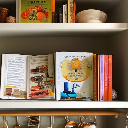 

An image of a kitchen with a variety of cookbooks and kitchen tools, showcasing the variety of resources available to help with cooking.