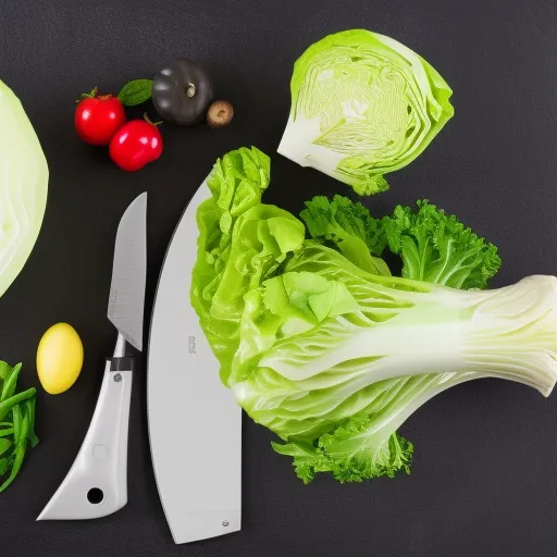 

A picture of a kitchen with a cutting board, knife, and a head of cabbage, suggesting the necessary tools and ingredients to prepare a delicious cabbage dish.