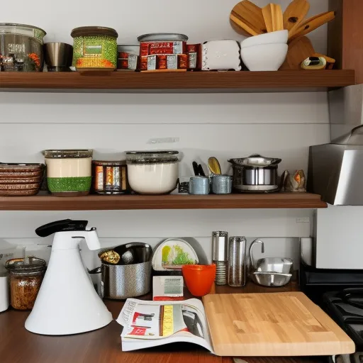 

An image of a kitchen with a variety of cooking utensils, cookbooks, and ingredients, illustrating the wide range of tools and resources available to the home cook.