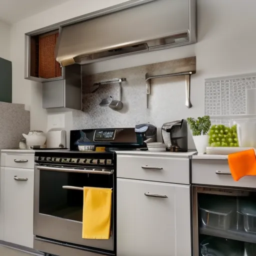 

A picture of a kitchen with modern appliances and a variety of fresh ingredients, demonstrating the necessary tools and ingredients for healthy cooking.